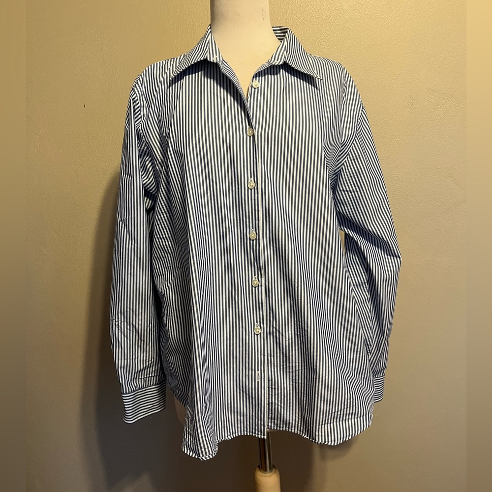 Lands' End Navy and White Striped Shirt
